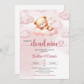 We zitten op de wolk negen waterverf roze teddybee kaart (Voorkant / Achterkant)