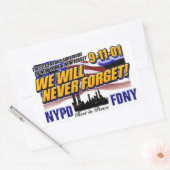 WE ZULLEN 911 NOOIT VERGETEN RECHTHOEKIGE STICKER (Envelop)