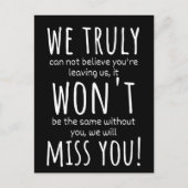 we zullen je niet missen briefkaart (Voorkant)