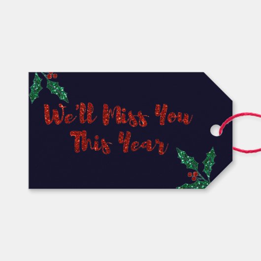 We zullen je sociale vervormende kerst missen. cadeaulabel (Voorkant (Horizontaal))