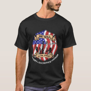 We zullen nooit de 9-11-01 Bravery Offe Hon verget T-shirt