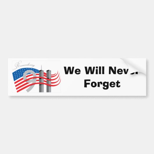 We zullen symbool 9-11 nooit vergeten bumpersticker (Voorkant)