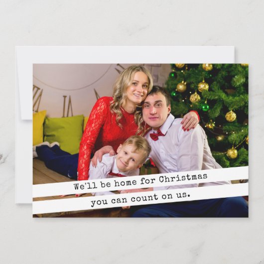 We zullen thuis zijn voor de eenvoudige kerstschri feestdagenkaart (Voorkant)