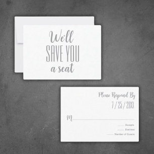 "We zullen u een stoel besparen" Minimalistische R RSVP Kaartje