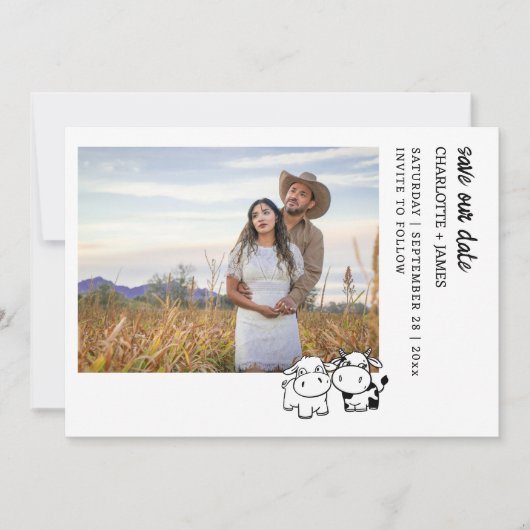 We zullen zeggen ik moo land Koe thema Save The Date (Voorkant)