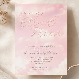 We zweven op roze wolken Baby Shower Folie Uitnodiging