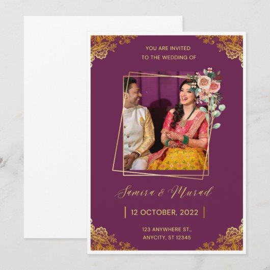 Weading Invitation card Kaart (Voorkant / Achterkant)