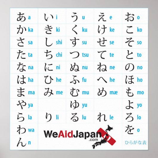 WeAidJapan Hiragana ひ が な 表 Poster (Voorkant)