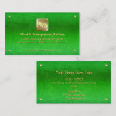Wealth Advisor, Gold-naamplaat, groen lederen uite Visitekaartje (Voorkant / Achterkant)