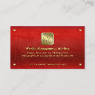Wealth Advisor, Gold-naamplaat, rood lederen uiter Visitekaartje