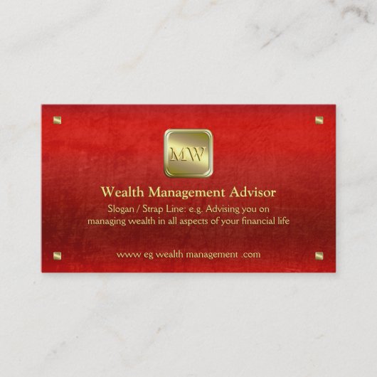 Wealth Advisor, Gold-naamplaat, rood lederen uiter Visitekaartje (Voorkant)