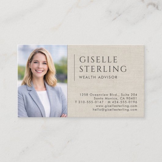 Wealth Advisor Linen Photo QR Code Visitekaartje (Voorkant)