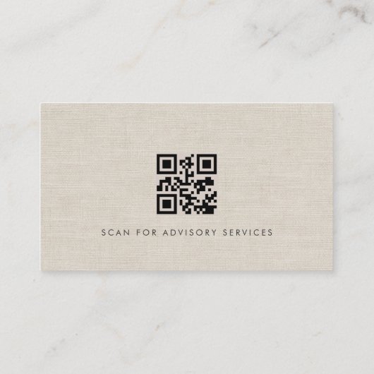 Wealth Advisor Luxury Neutral Linen QR Code Visitekaartje (Achterkant)