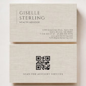 Wealth Advisor Luxury Neutral Linen QR Code Visitekaartje