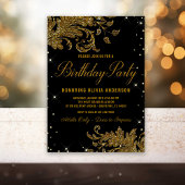 Weans Black Gold Swirl Birthday Party Invitation Kaart