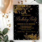 Weans Black Gold Swirl Birthday Party Invitation Kaart