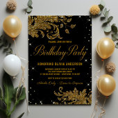 Weans Black Gold Swirl Birthday Party Invitation Kaart