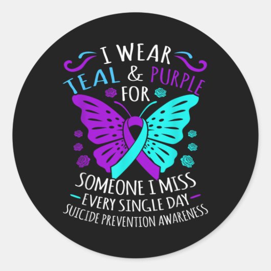 Wear Teal And Purple Happy Suicide Awareness Sup Ronde Sticker (Voorkant)