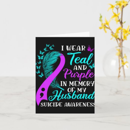 Wear Teal Purple In Memory Of My Husnd Suicide Awa Kaart (Gele Bloem)