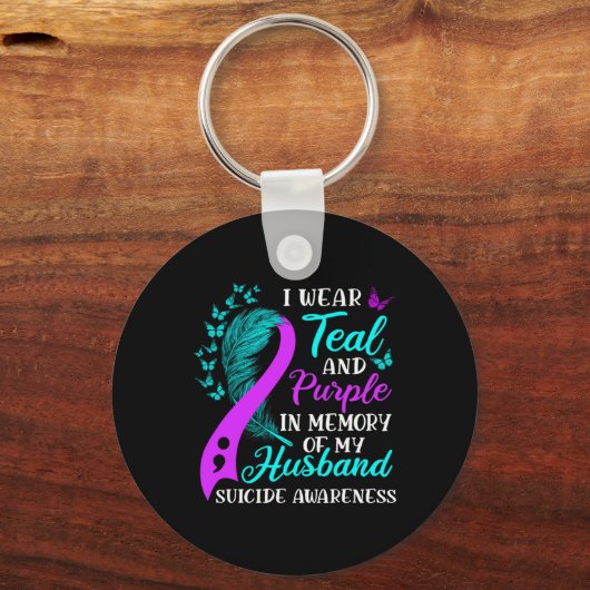 Wear Teal Purple In Memory Of My Husnd Suicide Awa Sleutelhanger (Voorkant)
