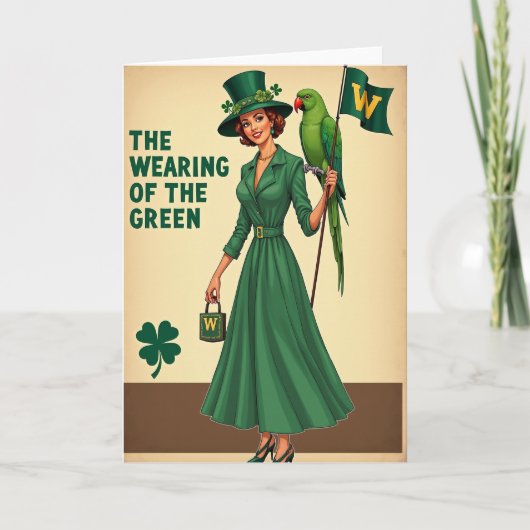 Wearing Green Woman Retro Card Kaart (Voorkant)