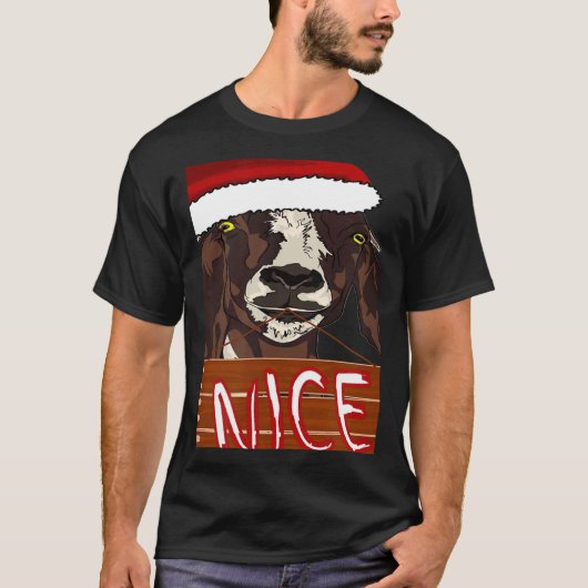Wearing Santa Hat Nice Sign Christmas Goat T-shirt (Voorkant)