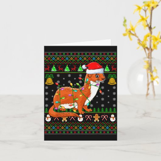 Weasel Christmas Lights Funny Santa Ugly Sweaters  Kaart (Gele Bloem)