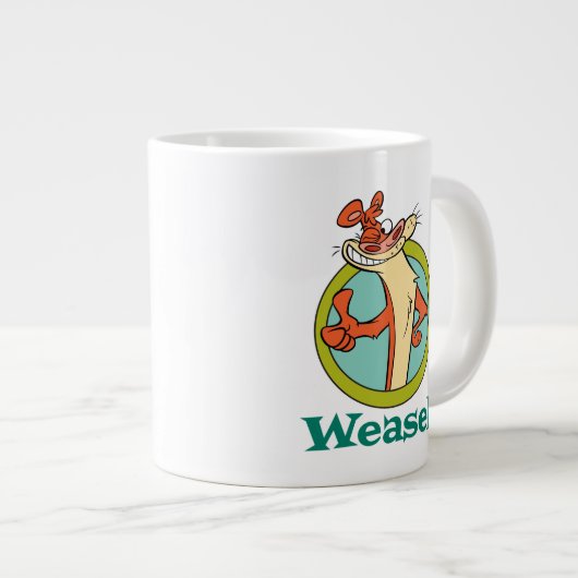 Weasel duikt op teken grafisch grote koffiekop (Voorkant rechts)