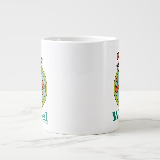 Weasel duikt op teken grafisch grote koffiekop (Voorkant)