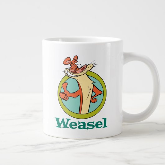 Weasel duikt op teken grafisch grote koffiekop (Rechts)