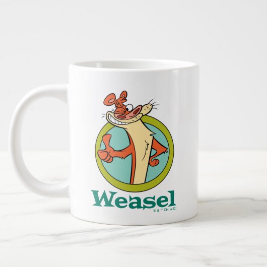 Weasel duikt op teken grafisch grote koffiekop (Links)