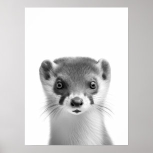 Weasel Woodland Modern Portret zwart wit Poster