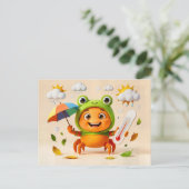 Weather Crab Measuring Climate With Rainbow Umbrel Briefkaart (Staand voorkant)