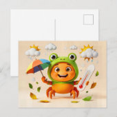 Weather Crab Measuring Climate With Rainbow Umbrel Briefkaart (Voorkant / Achterkant)