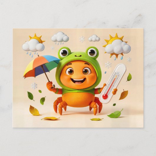 Weather Crab Measuring Climate With Rainbow Umbrel Briefkaart (Voorkant)