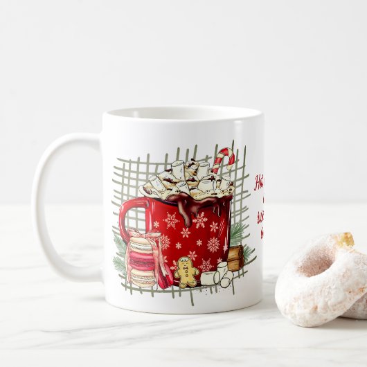 Weather met warme chocolade koffiemok (Met donut)