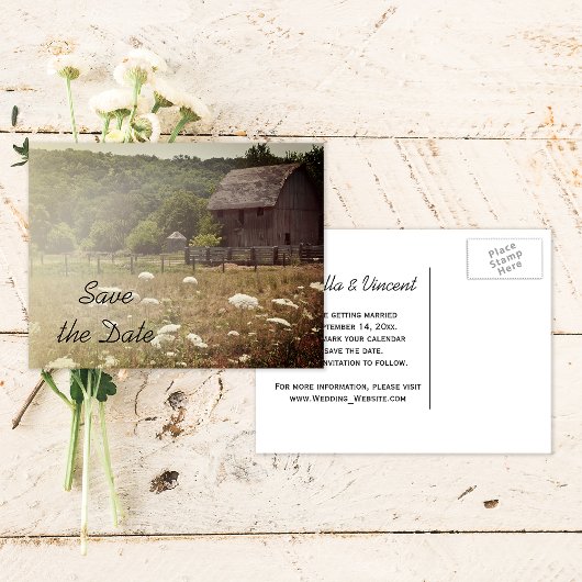 Weathered Barn Country Wedding Save the Date Aankondigingskaart