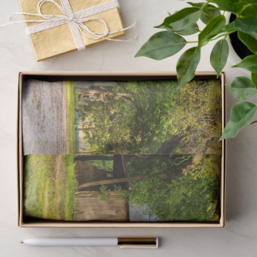 Weathered Barn met een Amerikaanse vlag Tissuepapier (Geschenk)