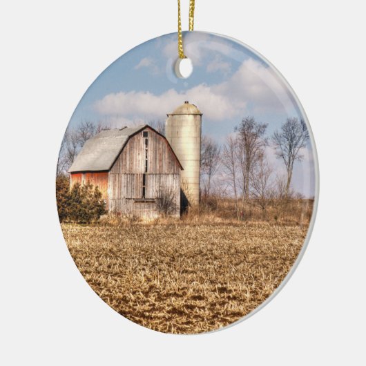 Weathered Barn & Silo op Cornfield Keramisch Ornament (Links)