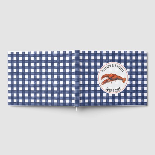 Weathered Blue Gingham Lobster Coastal Wedding Gastenboek (Volledig)