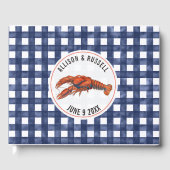 Weathered Blue Gingham Lobster Coastal Wedding Gastenboek (Voorkant)