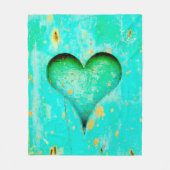 Weathered Blue Peeling Paint Wood Heart Symbol Fleece Deken (Voorkant)