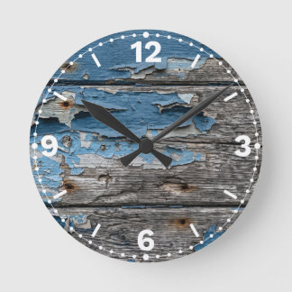 Weathered Blue Wooden Planks Rustic Decor Ronde Klok