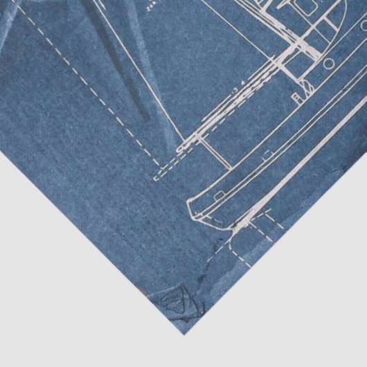Weathered Blueprint Sailboat Nautical Decoupage Tissuepapier (Detail)