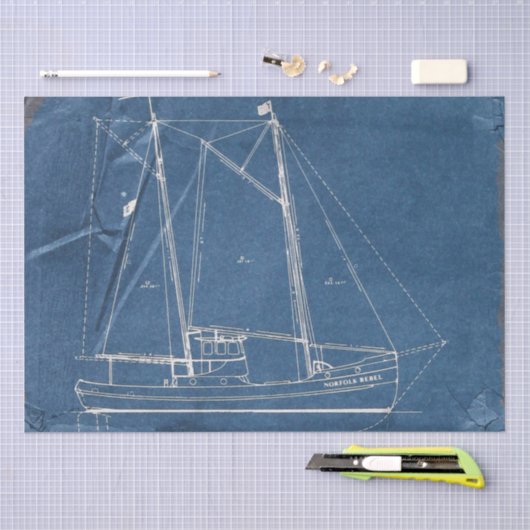 Weathered Blueprint Sailboat Nautical Decoupage Tissuepapier (Craft)