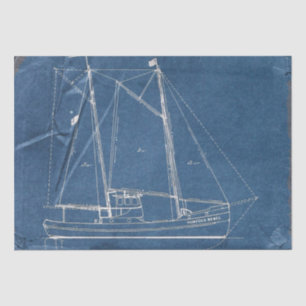 Weathered Blueprint Sailboat Nautical Decoupage Tissuepapier