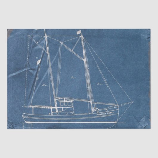 Weathered Blueprint Sailboat Nautical Decoupage Tissuepapier (Voorkant)