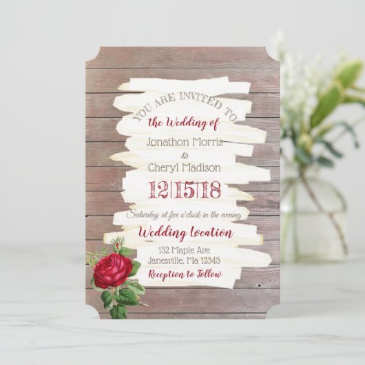 Weathered Burgundy Roos Wedding Kaart (Staand voorkant)