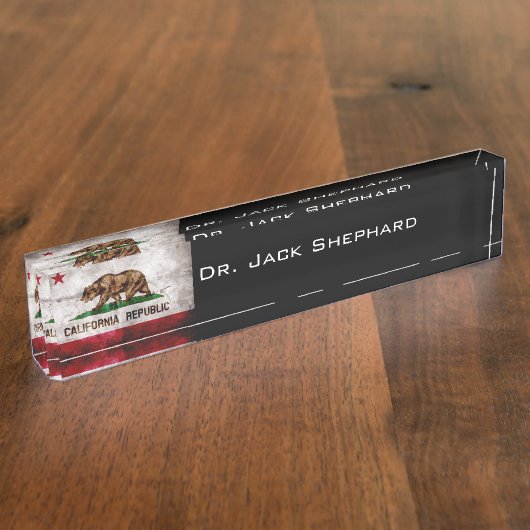 Weathered  California State Flag Naambordje (Zijkant)