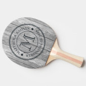 Weathered Dark Gray Wooden Wedding Monogram Tafeltennisbatje (Zijkant)